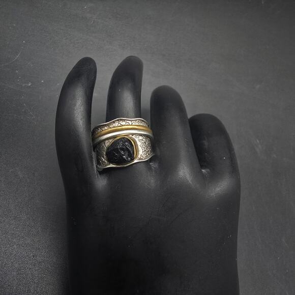 DbM Kensington Sterling Silver Black Tourmaline Ring Spinner Ring Size 8 - Picture 10 of 10